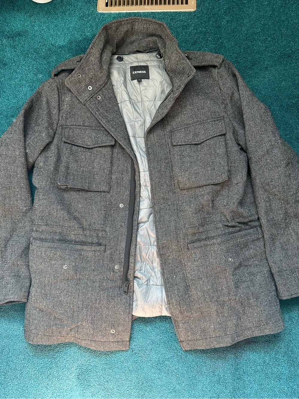 Express Men’s Gray Military Field Coat with Quilted Liner